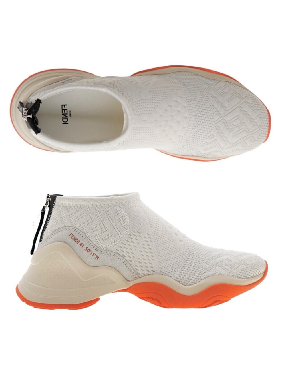 Fendi FFluid Sneakers Mid-Top High-Tech Jacquard White Size 38.5 New